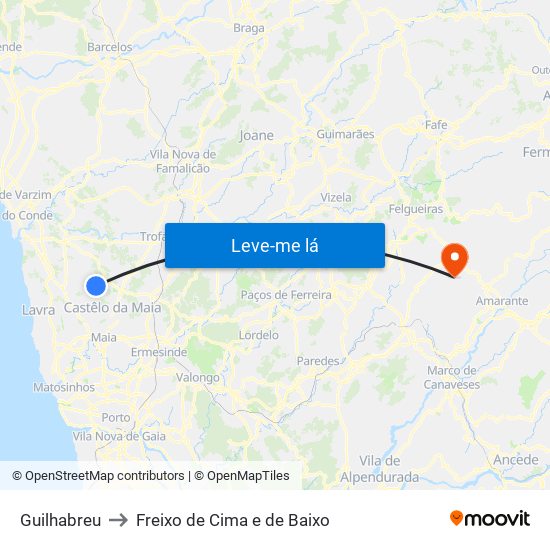 Guilhabreu to Freixo de Cima e de Baixo map