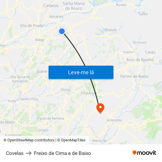 Covelas to Freixo de Cima e de Baixo map