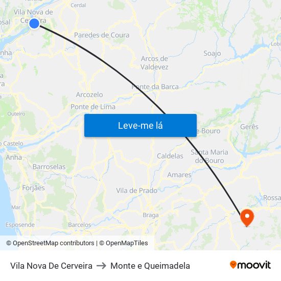 Vila Nova De Cerveira to Monte e Queimadela map