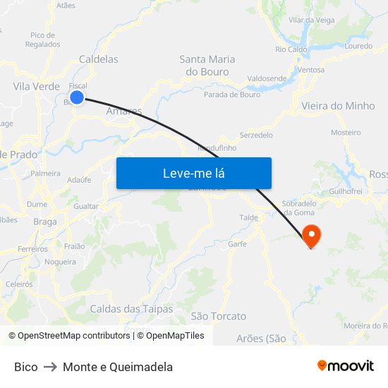 Bico to Monte e Queimadela map