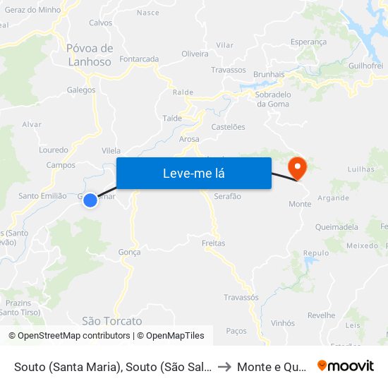 Souto (Santa Maria), Souto (São Salvador) e Gondomar to Monte e Queimadela map