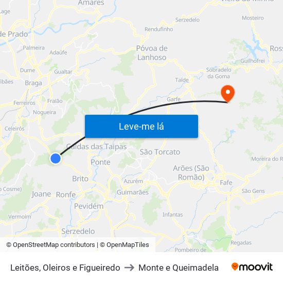 Leitões, Oleiros e Figueiredo to Monte e Queimadela map