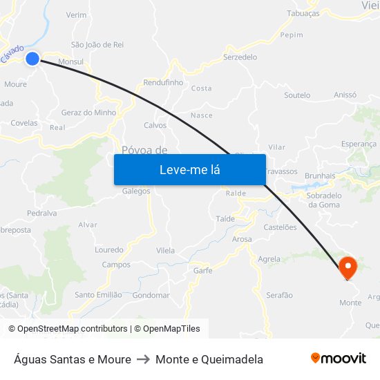 Águas Santas e Moure to Monte e Queimadela map