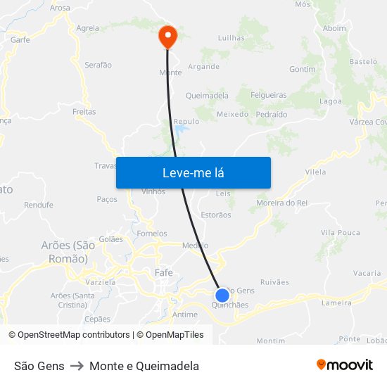 São Gens to Monte e Queimadela map