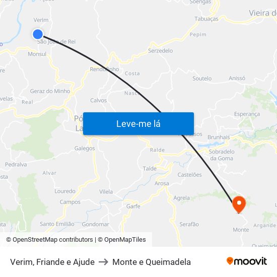 Verim, Friande e Ajude to Monte e Queimadela map