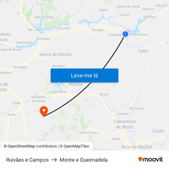 Ruivães e Campos to Monte e Queimadela map