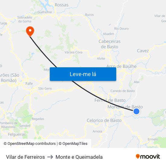 Vilar de Ferreiros to Monte e Queimadela map