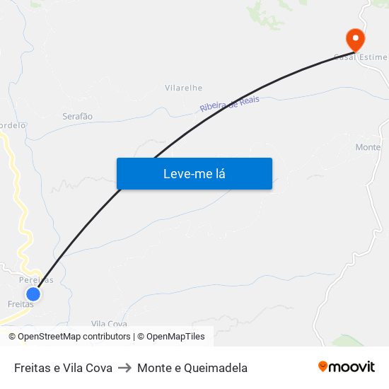 Freitas e Vila Cova to Monte e Queimadela map