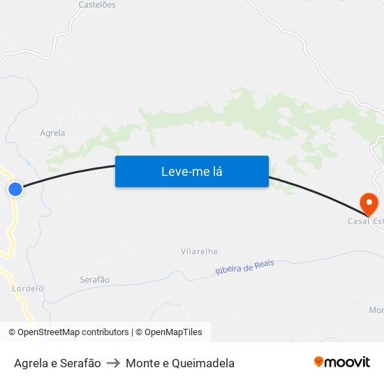 Agrela e Serafão to Monte e Queimadela map