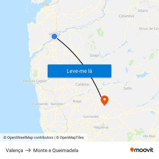 Valença to Monte e Queimadela map
