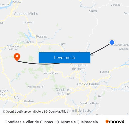Gondiães e Vilar de Cunhas to Monte e Queimadela map