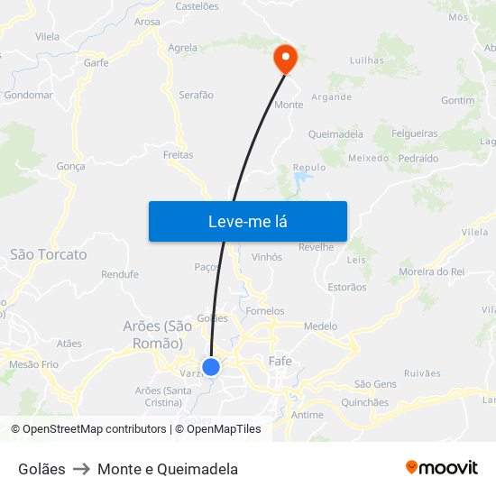 Golães to Monte e Queimadela map