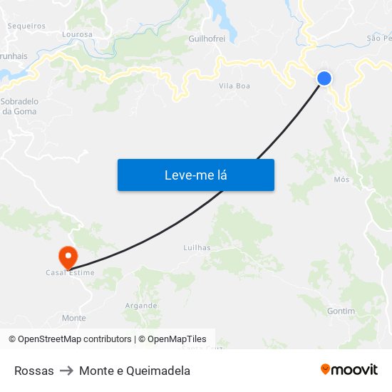 Rossas to Monte e Queimadela map