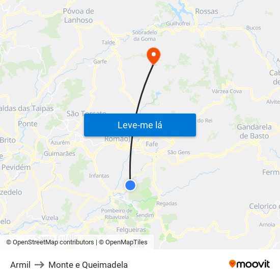 Armil to Monte e Queimadela map