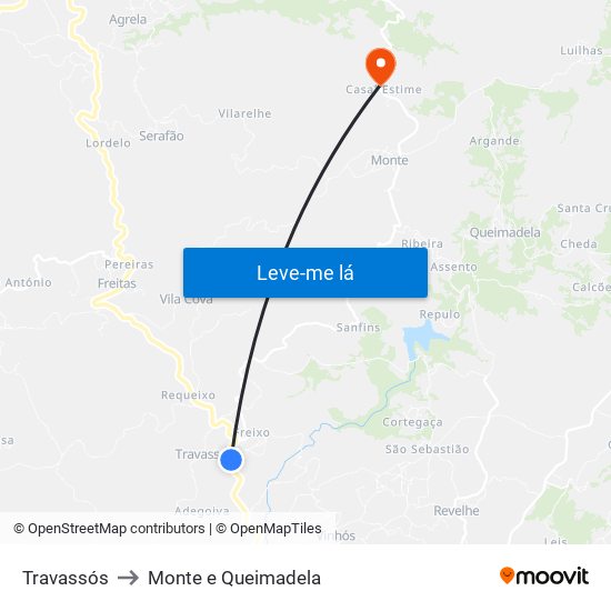 Travassós to Monte e Queimadela map