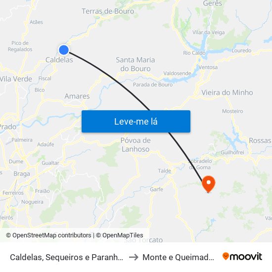 Caldelas, Sequeiros e Paranhos to Monte e Queimadela map