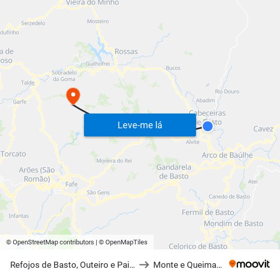 Refojos de Basto, Outeiro e Painzela to Monte e Queimadela map