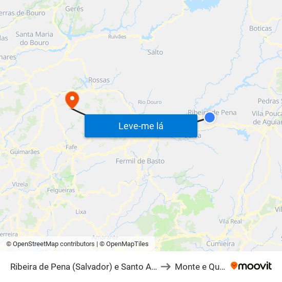 Ribeira de Pena (Salvador) e Santo Aleixo de Além-Tâmega to Monte e Queimadela map