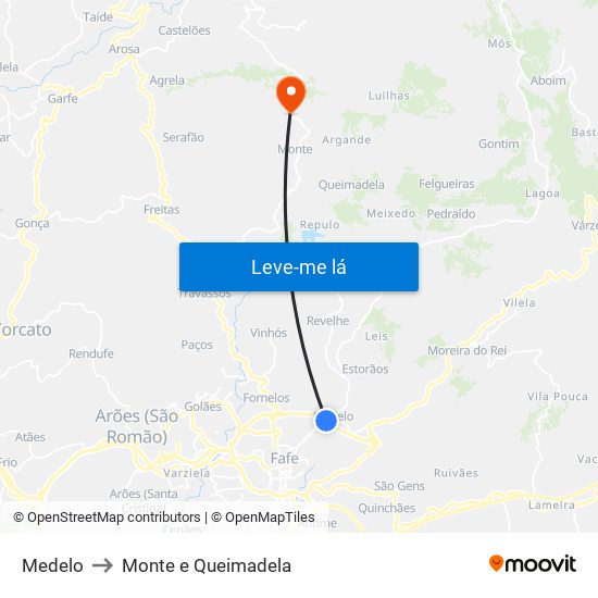 Medelo to Monte e Queimadela map