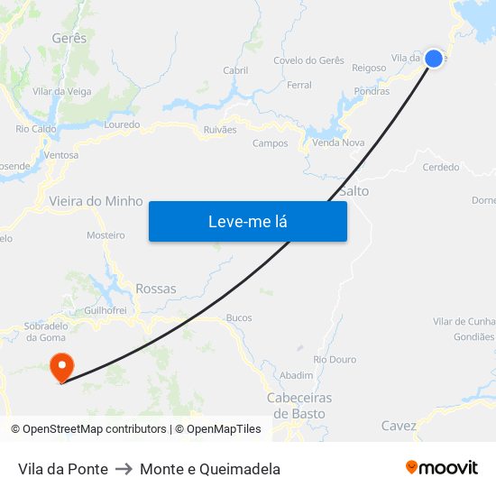 Vila da Ponte to Monte e Queimadela map