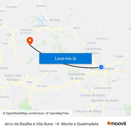Arco de Baúlhe e Vila Nune to Monte e Queimadela map