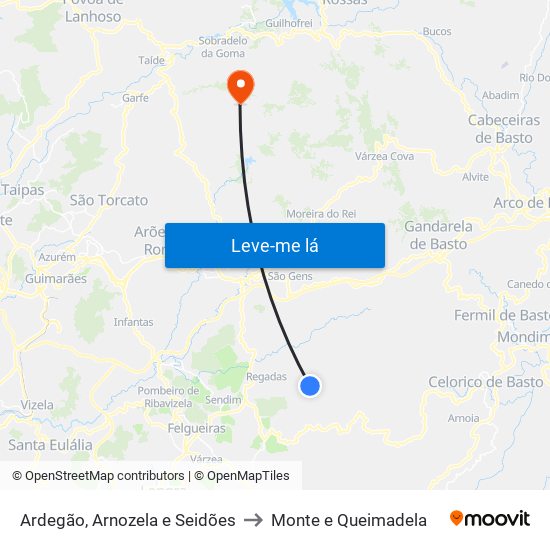 Ardegão, Arnozela e Seidões to Monte e Queimadela map