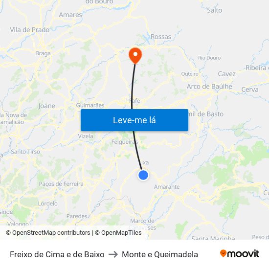 Freixo de Cima e de Baixo to Monte e Queimadela map
