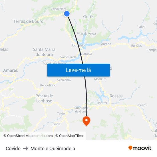 Covide to Monte e Queimadela map