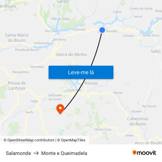 Salamonde to Monte e Queimadela map