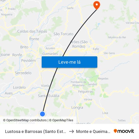 Lustosa e Barrosas (Santo Estêvão) to Monte e Queimadela map