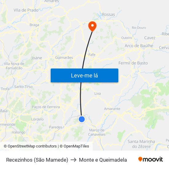 Recezinhos (São Mamede) to Monte e Queimadela map