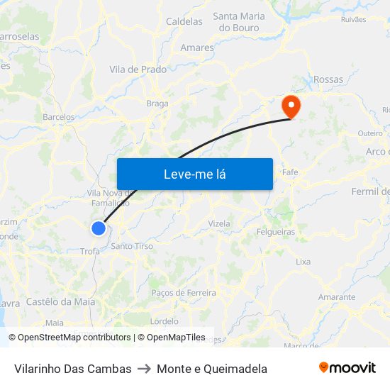 Vilarinho Das Cambas to Monte e Queimadela map