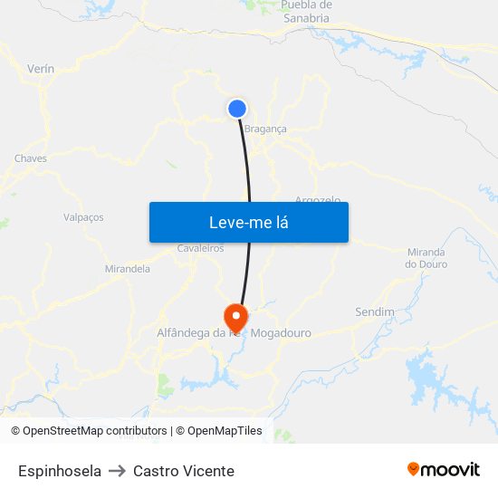 Espinhosela to Castro Vicente map