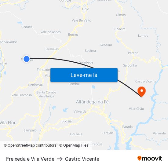 Freixeda e Vila Verde to Castro Vicente map