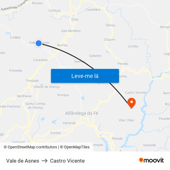 Vale de Asnes to Castro Vicente map