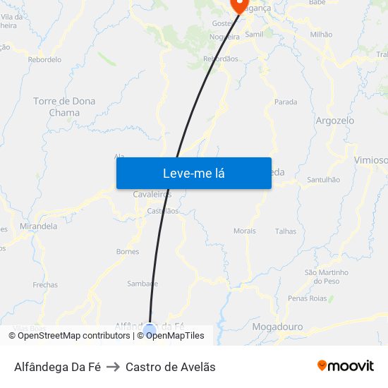 Alfândega Da Fé to Castro de Avelãs map