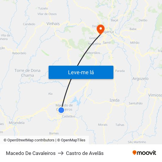 Macedo De Cavaleiros to Castro de Avelãs map