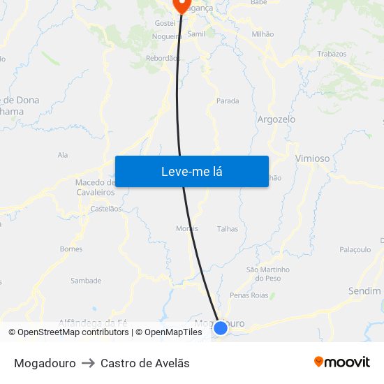 Mogadouro to Castro de Avelãs map