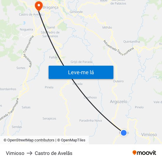 Vimioso to Castro de Avelãs map