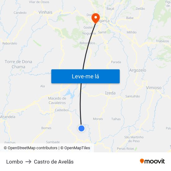 Lombo to Castro de Avelãs map