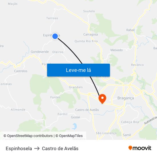Espinhosela to Castro de Avelãs map