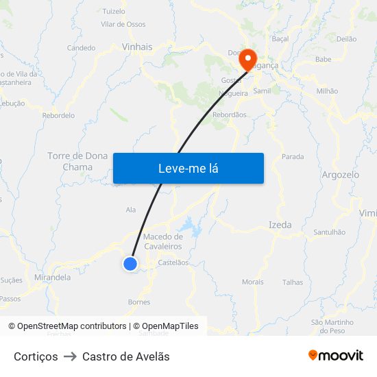 Cortiços to Castro de Avelãs map