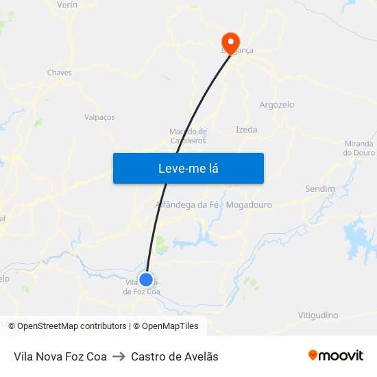 Vila Nova Foz Coa to Castro de Avelãs map