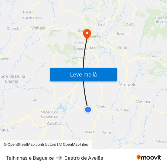 Talhinhas e Bagueixe to Castro de Avelãs map