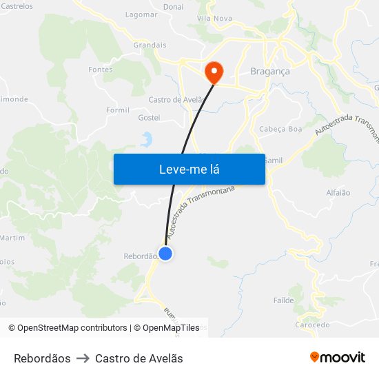 Rebordãos to Castro de Avelãs map