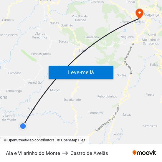 Ala e Vilarinho do Monte to Castro de Avelãs map