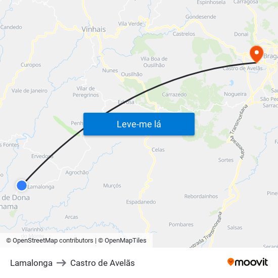 Lamalonga to Castro de Avelãs map