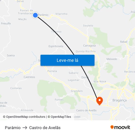 Parâmio to Castro de Avelãs map