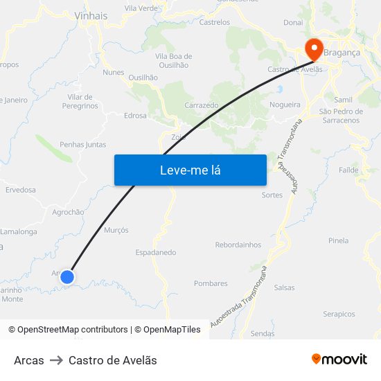 Arcas to Castro de Avelãs map