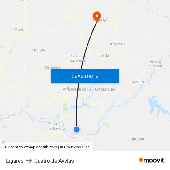 Ligares to Castro de Avelãs map
